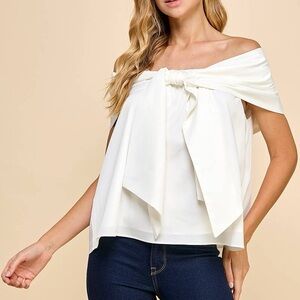 TCEC Off-Shoulder White Blouse with Bow